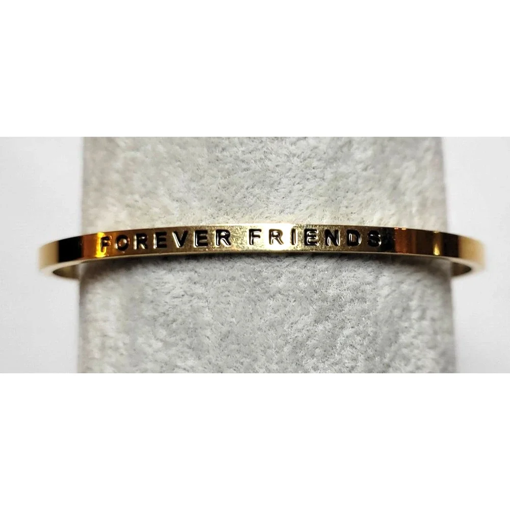 Mantraband FOREVER FRIENDS Gold Plated Thin Cuff Bracelet Minimalist Boho Twee